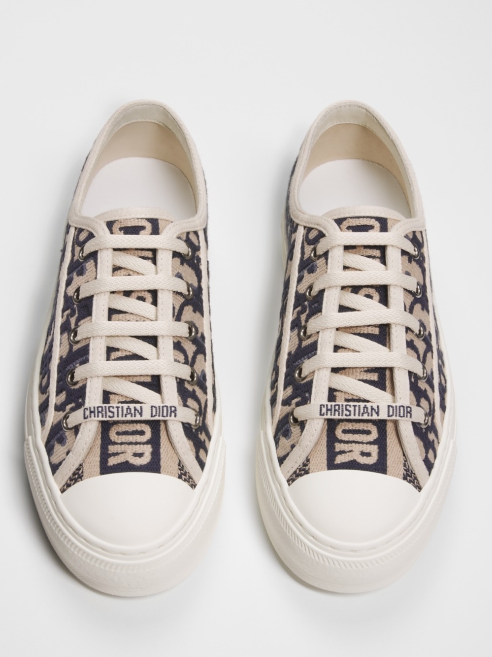 Dior Beige and Navy Oblique Low-Top Sneakers